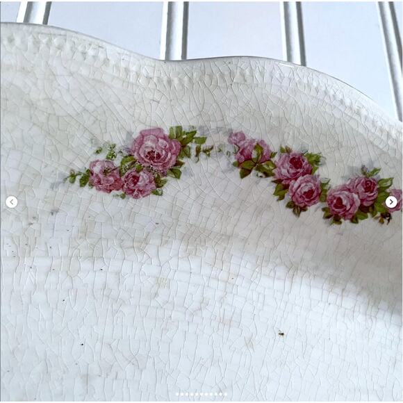 Antique Limoges Porcelain Oval Platter Tray Pink Rose Gold Embellishments - Picture 5 of 8